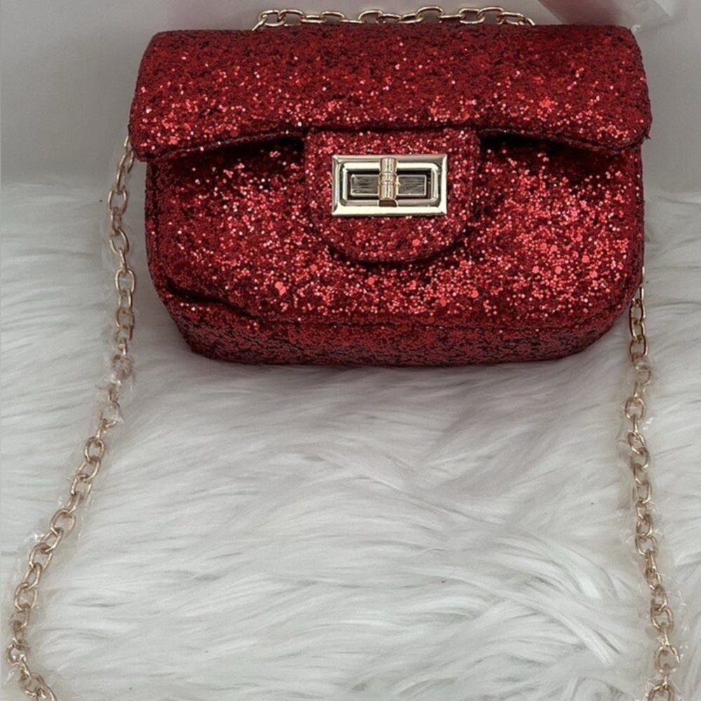 Sparkly Red Evening Clutch with Chain Strap